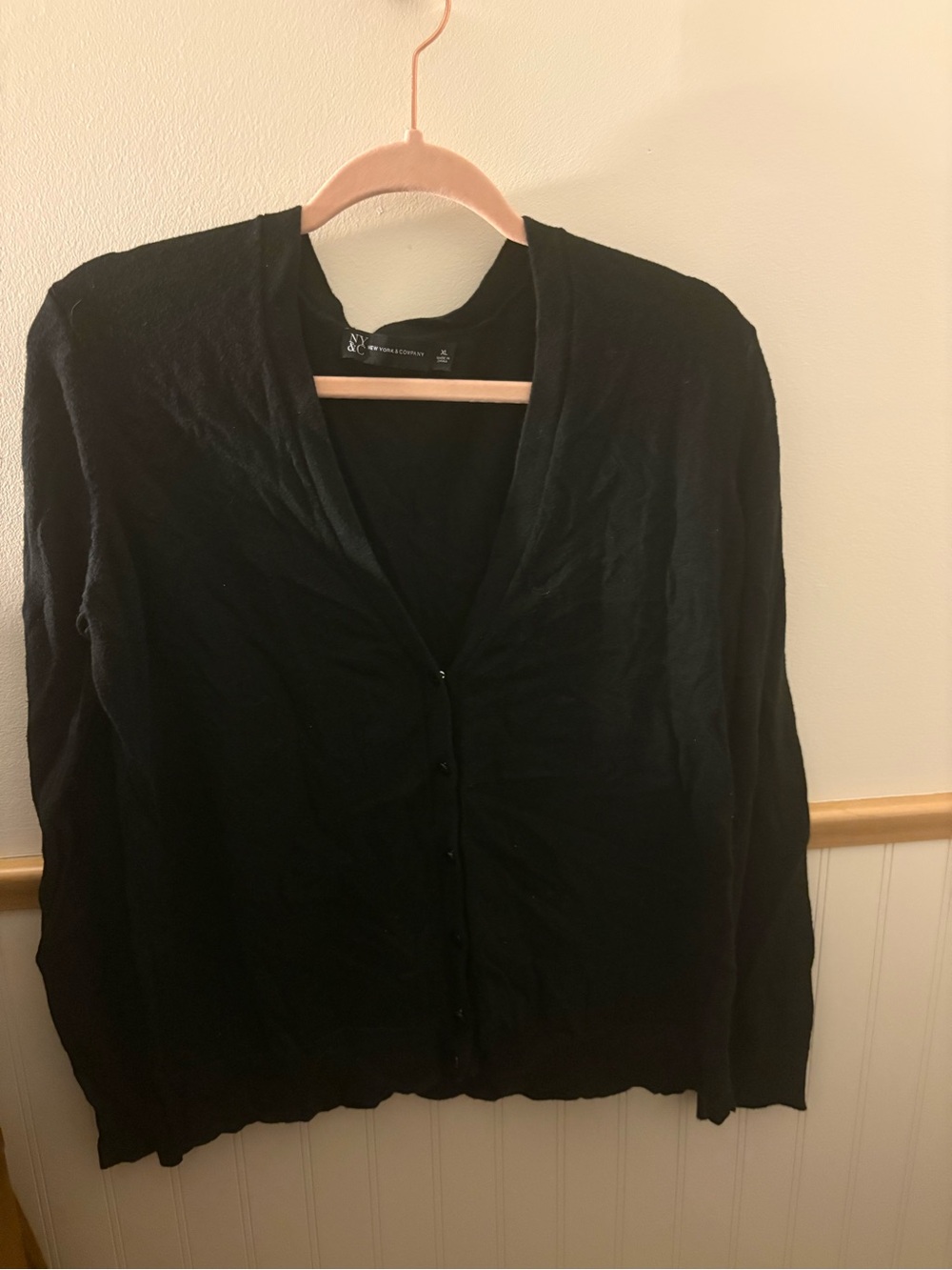 New York & Company Womens XL Black Button Front Cardigan V Neck Cotton Rayon